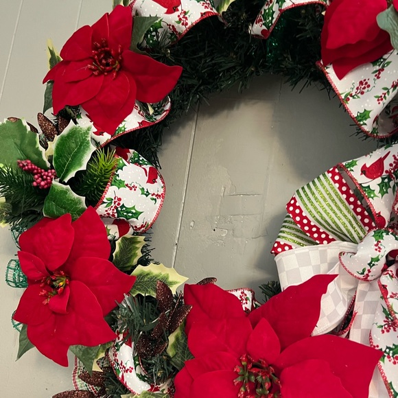 Elegant Red Poinsettia Holiday Wreath - Picture 4 of 4